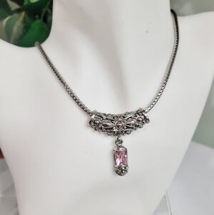 TRUE vintage Stunning crystal drop necklace. Heavy with pink crystal DROP.